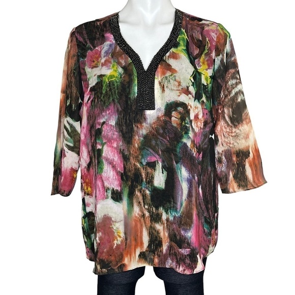 Vicki Wayne vintage 1990s sheer beaded top medium - Picture 3 of 6